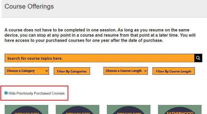 Hide Previously Purchased Courses